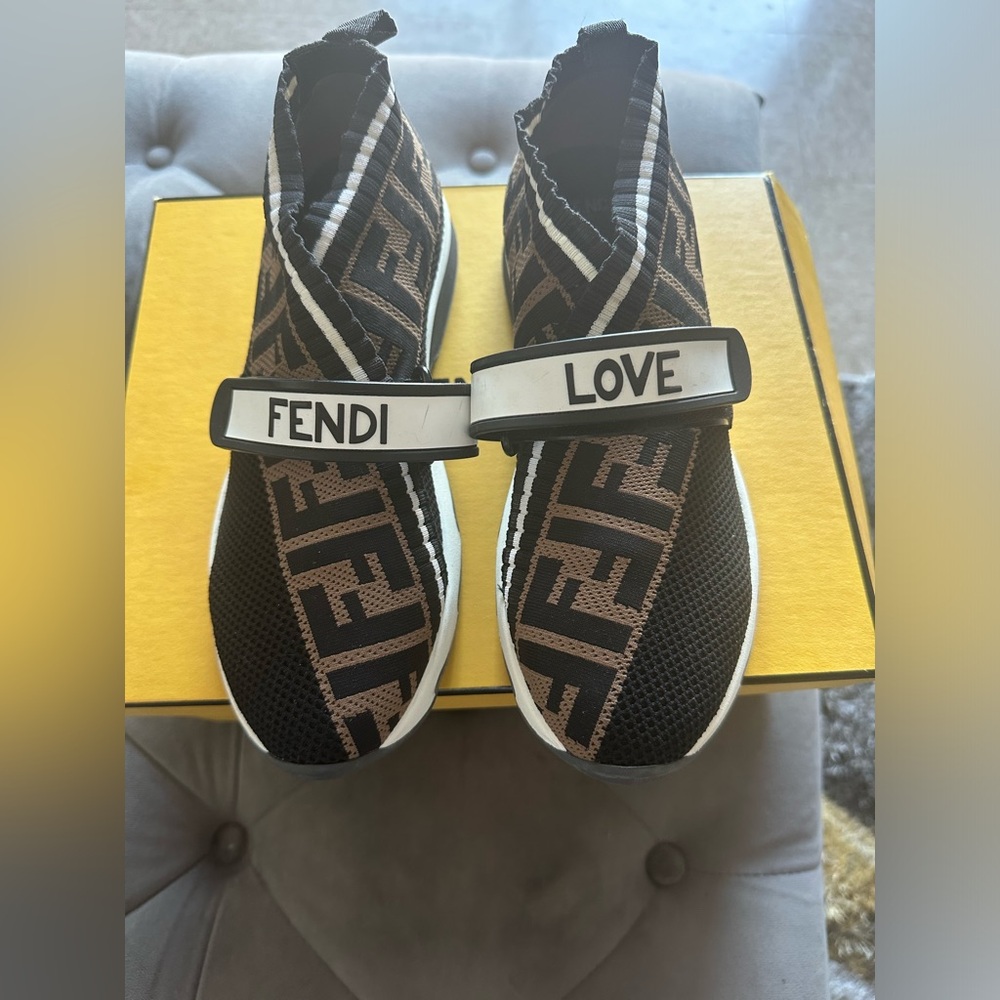 FENDI White fabric sneakers